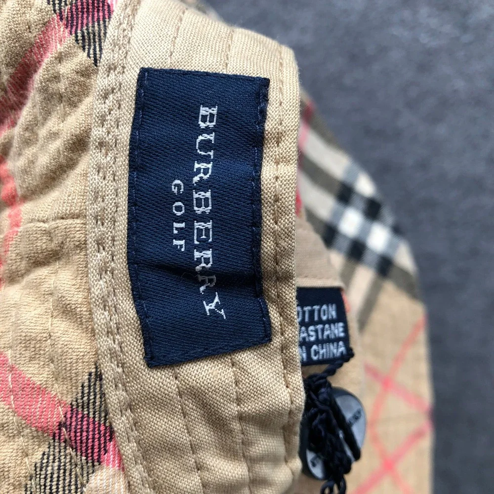 Vintage Y2K Burberry Golf Nova Check Bucket Hat Plaid Sun Cap Beige Size L/XL
